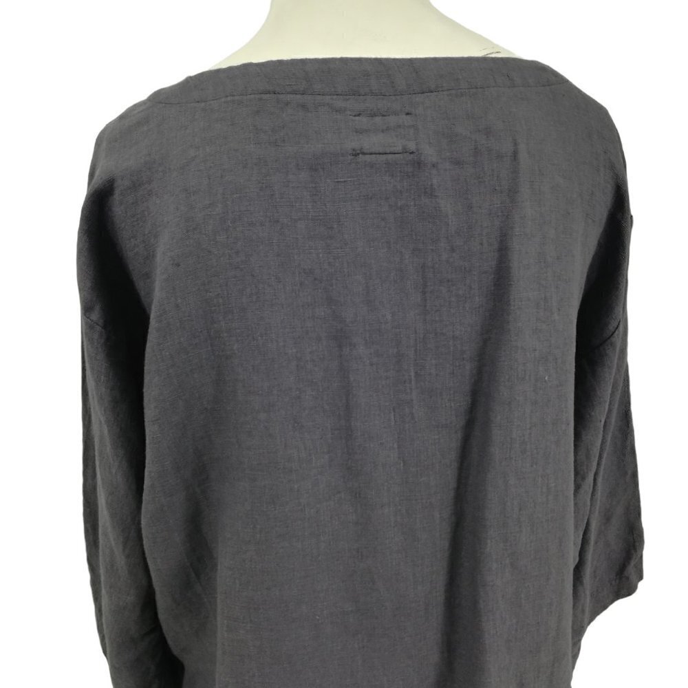Vikolino Gray Linen Lagonlook Pullover Blouse Size S Oversized 3/4 Sleeve Bella - Picture 9 of 11